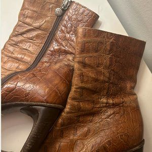 GIANNI BRAVO BOOTS 37 1/2 CAMPEROS WOMEN PYTHON SNAKESKIN ITALY TOE BOOTS